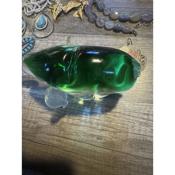 Murano Art Glass Mid Century Modern Emerald Green Elephant Figurine/Paperweight - Picture 5 of 11